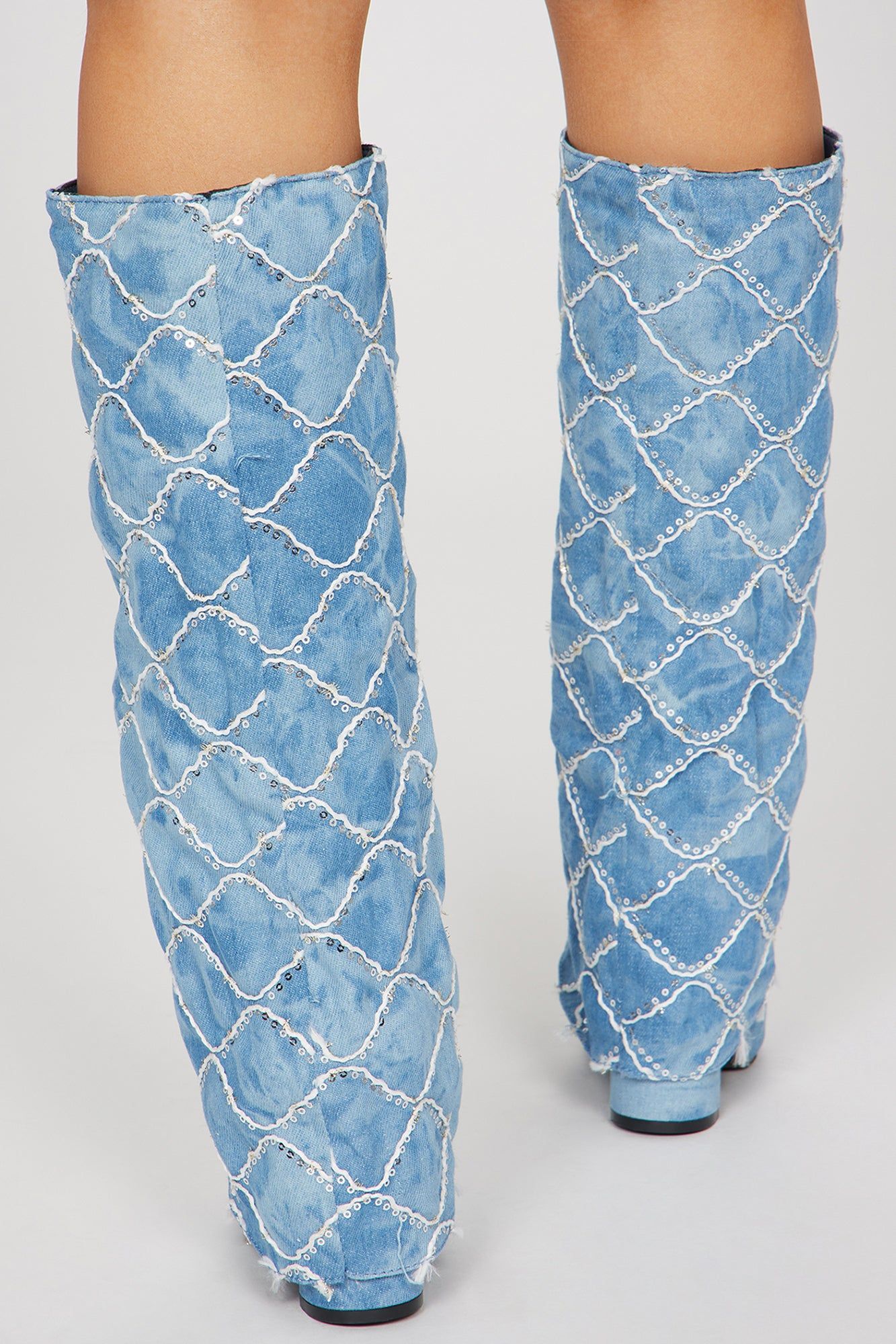 Big Confessions Knee High Heeled Boots - Denim sold by Fashion Nova product image thumbnail 4