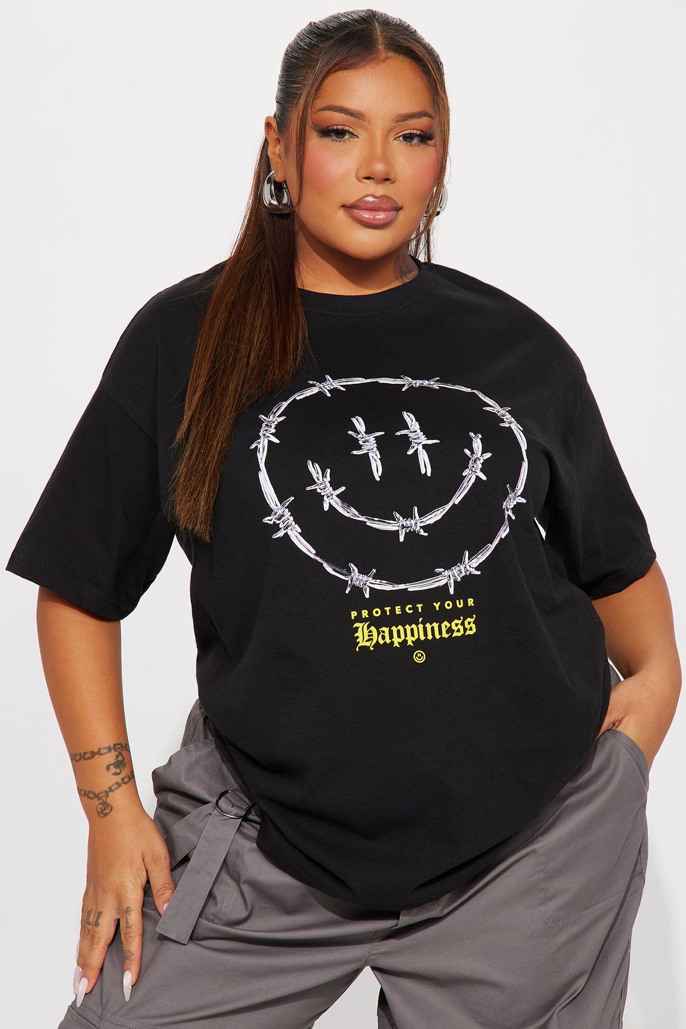 Protect Your Happiness Smiley Tshirt - Black sold by Fashion Nova product image thumbnail 4