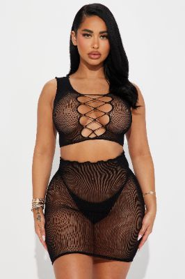 Getting Back Together 2 Piece Bodystocking Set - Black sold by Fashion Nova