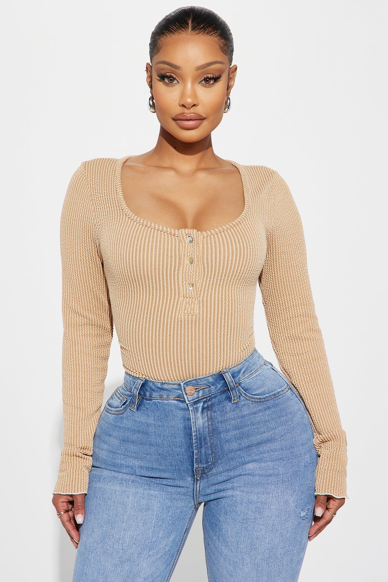 Emily Ribbed Bodysuit - Beige sold by Fashion Nova product image thumbnail 3