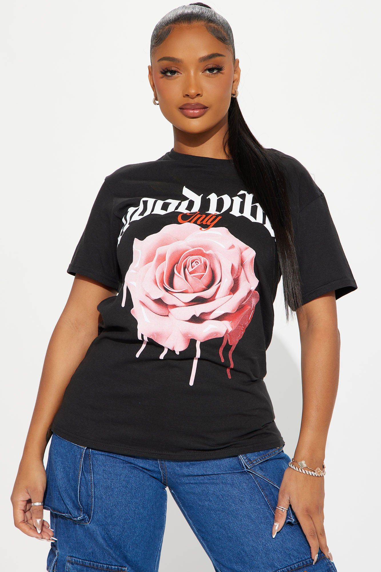 Flourish Good Vibes Graphic Tee - Black sold by Fashion Nova