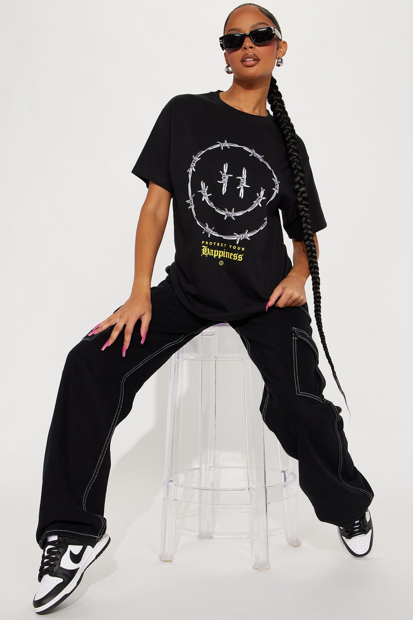 Protect Your Happiness Smiley Tshirt - Black sold by Fashion Nova product image thumbnail 2