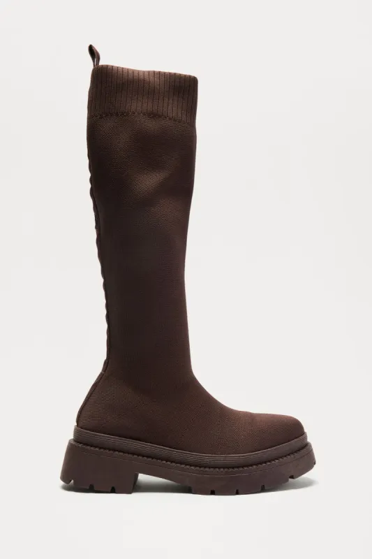 Rocco Knit Boots - Brown sold by Fashion Nova