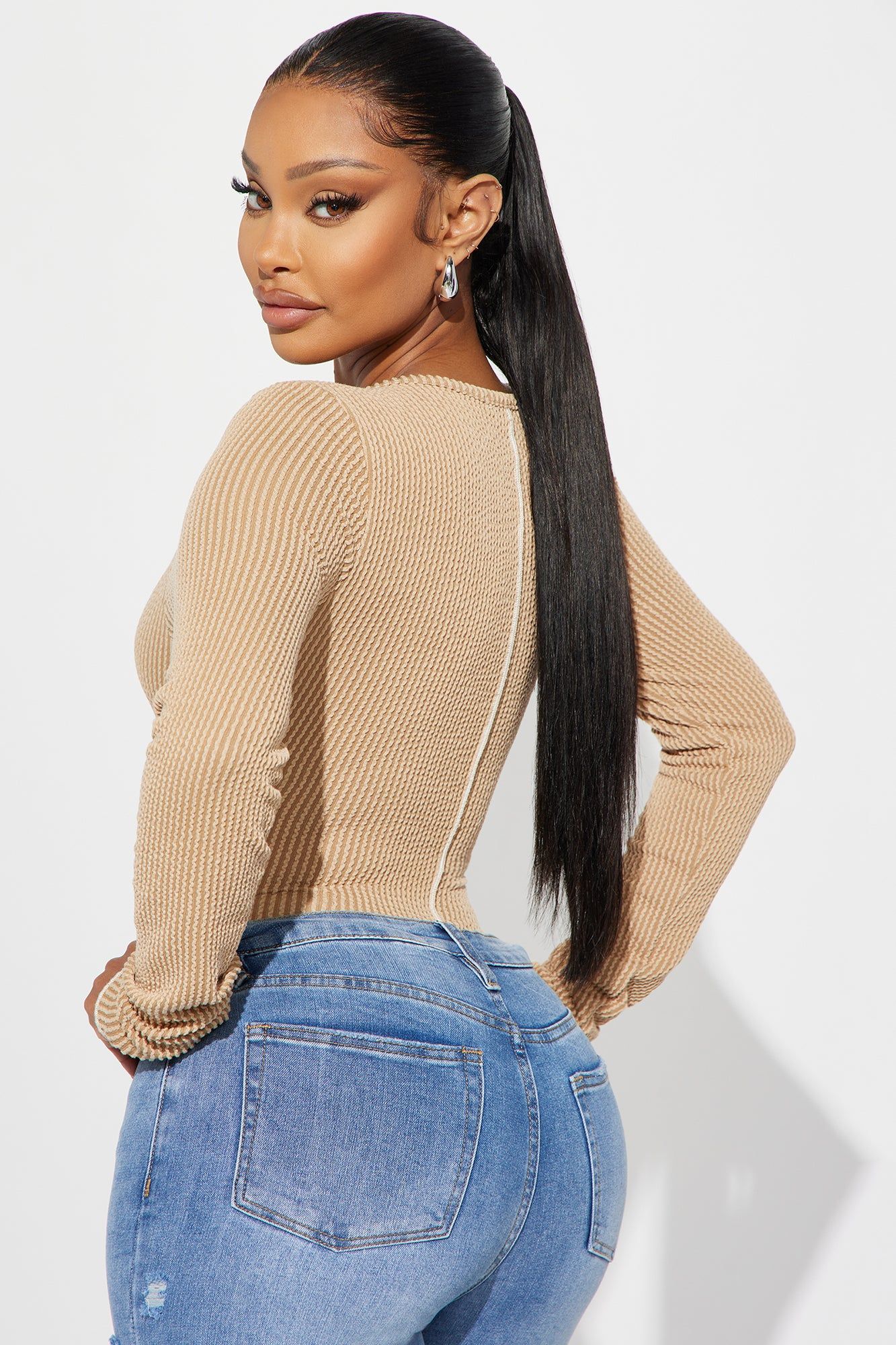 Emily Ribbed Bodysuit - Beige sold by Fashion Nova product image thumbnail 4