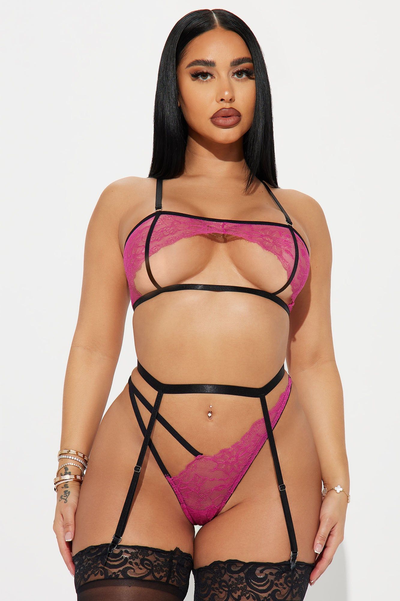 Last All Night 3 Piece Garter Set - Fuchsia sold by Fashion Nova