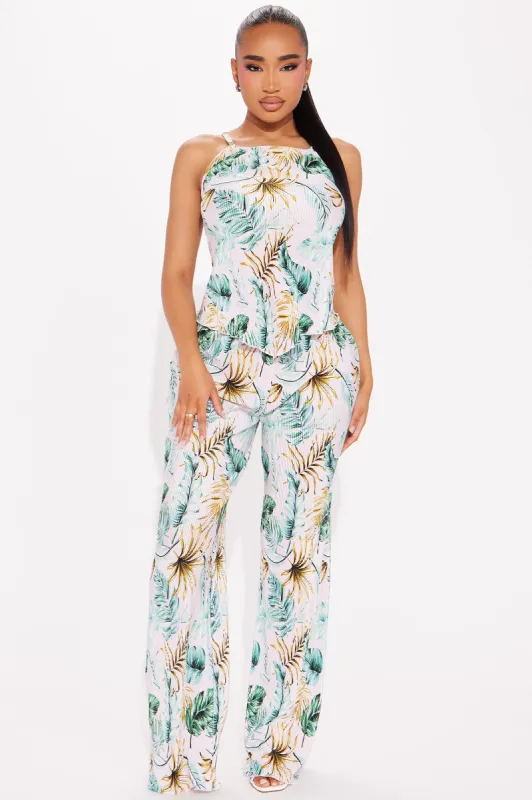 Addie Tropical Plisse Pant Set - Pink/combo sold by Fashion Nova