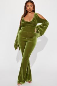 Don't Miss Out Velvet Jumpsuit - Olive sold by Fashion Nova
