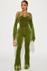 Don't Miss Out Velvet Jumpsuit - Olive sold by Fashion Nova