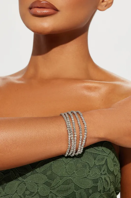 Hopped Off the Jet  5 Piece Bracelet Set - Silver sold by Fashion Nova