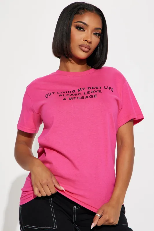 Please Leave A Message Graphic Tee - Fuchsia sold by Fashion Nova