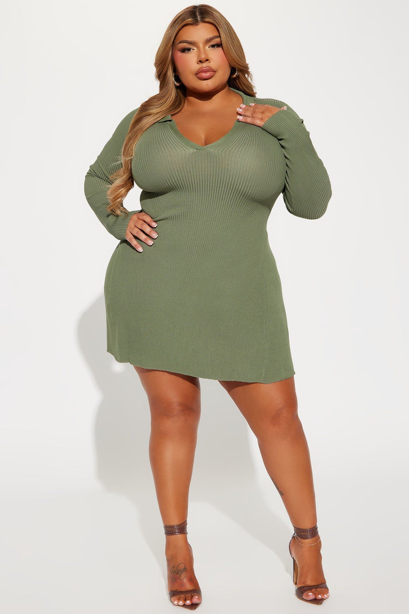 Sara A-Line Sweater Mini Dress - Olive sold by Fashion Nova product image thumbnail 5