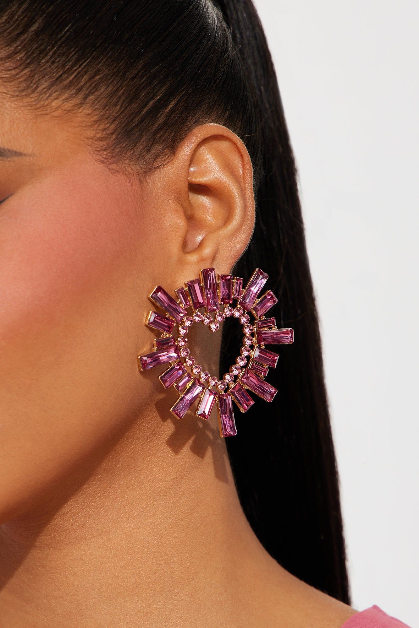 Diamond Heart Earrings - Pink sold by Fashion Nova