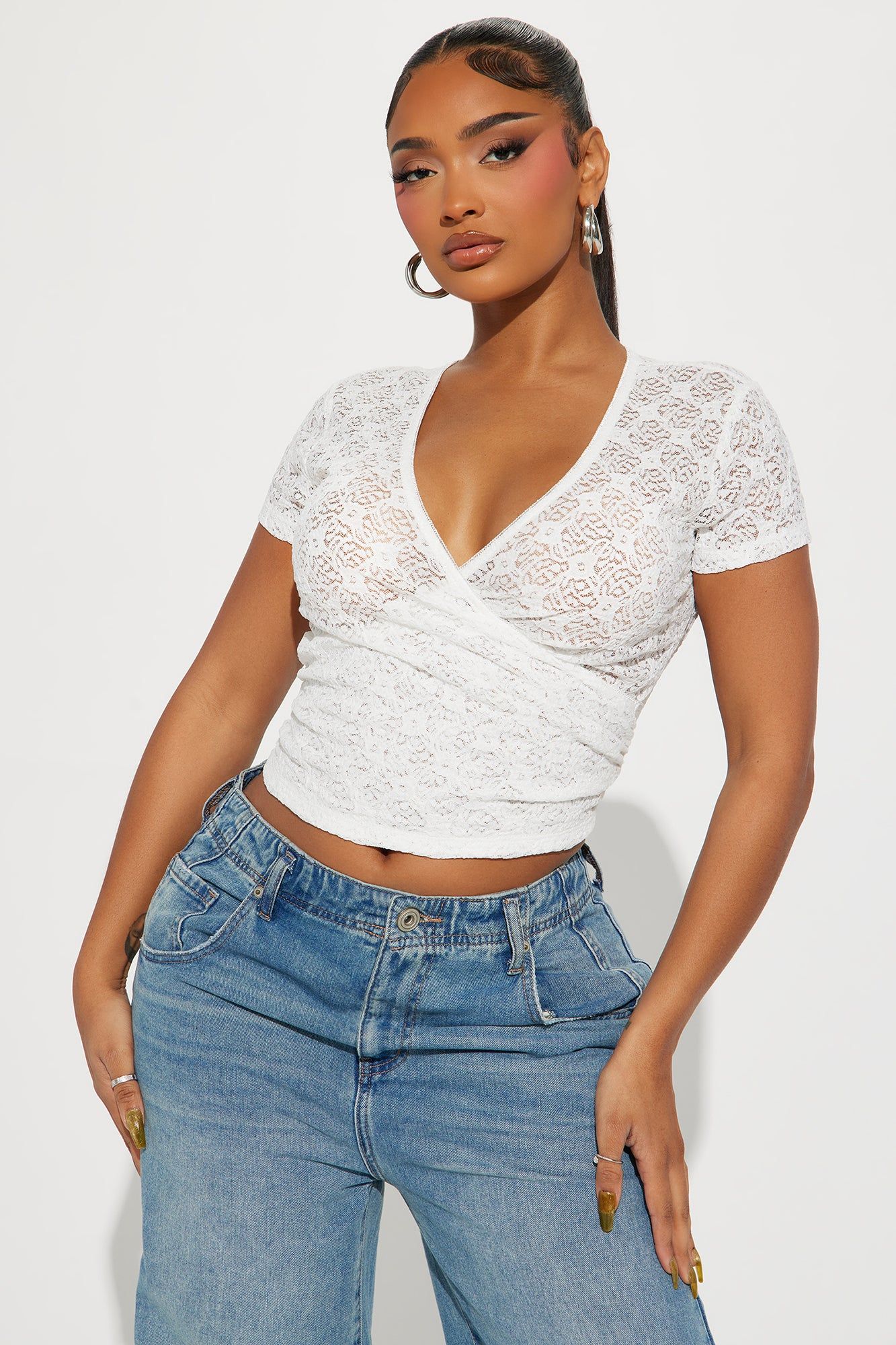 Leilani Lace Wrap Top - Ivory sold by Fashion Nova