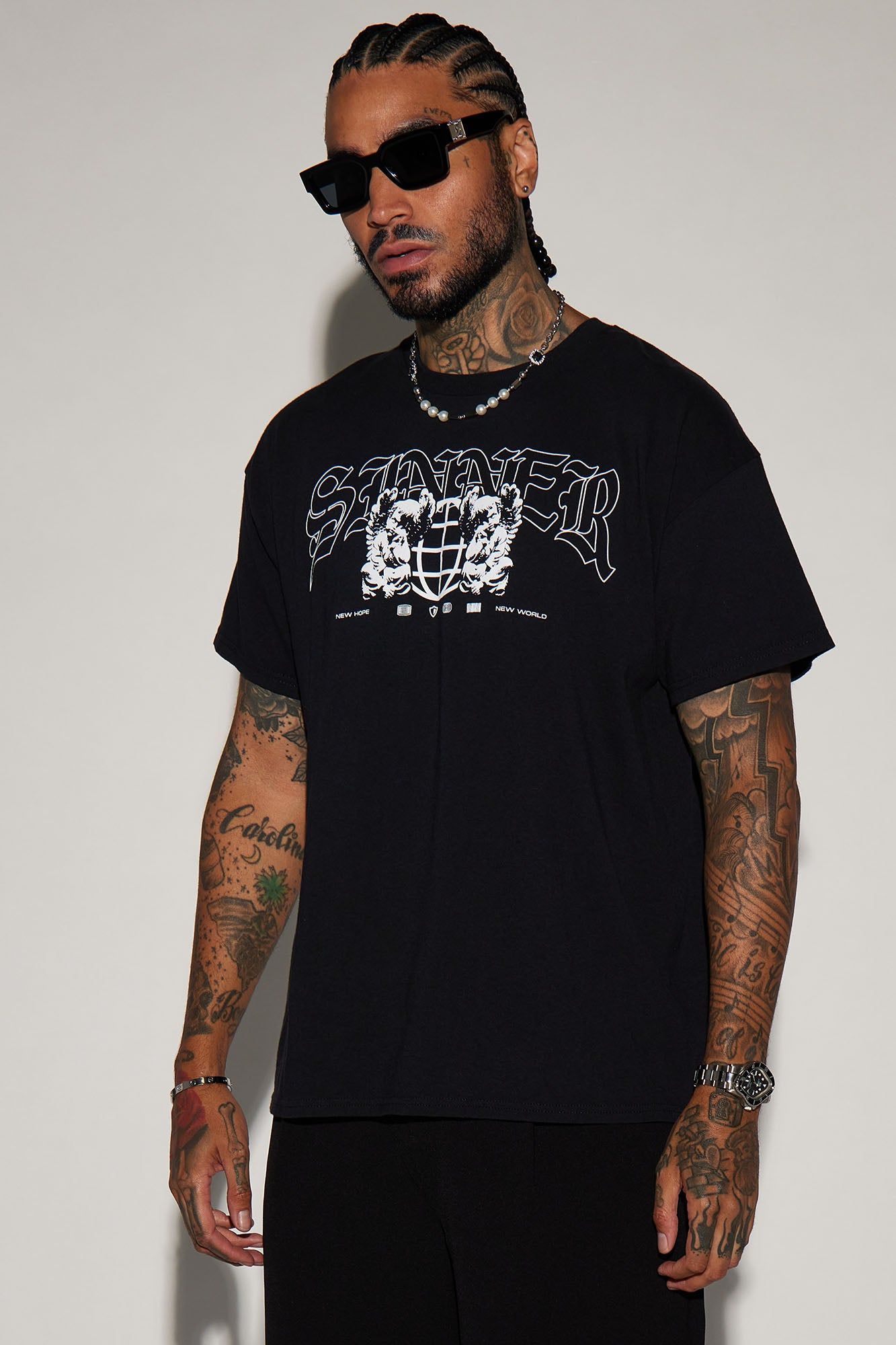 Sinner Worldwide Short Sleeve Tee - Black sold by Fashion Nova