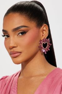 Diamond Heart Earrings - Pink sold by Fashion Nova