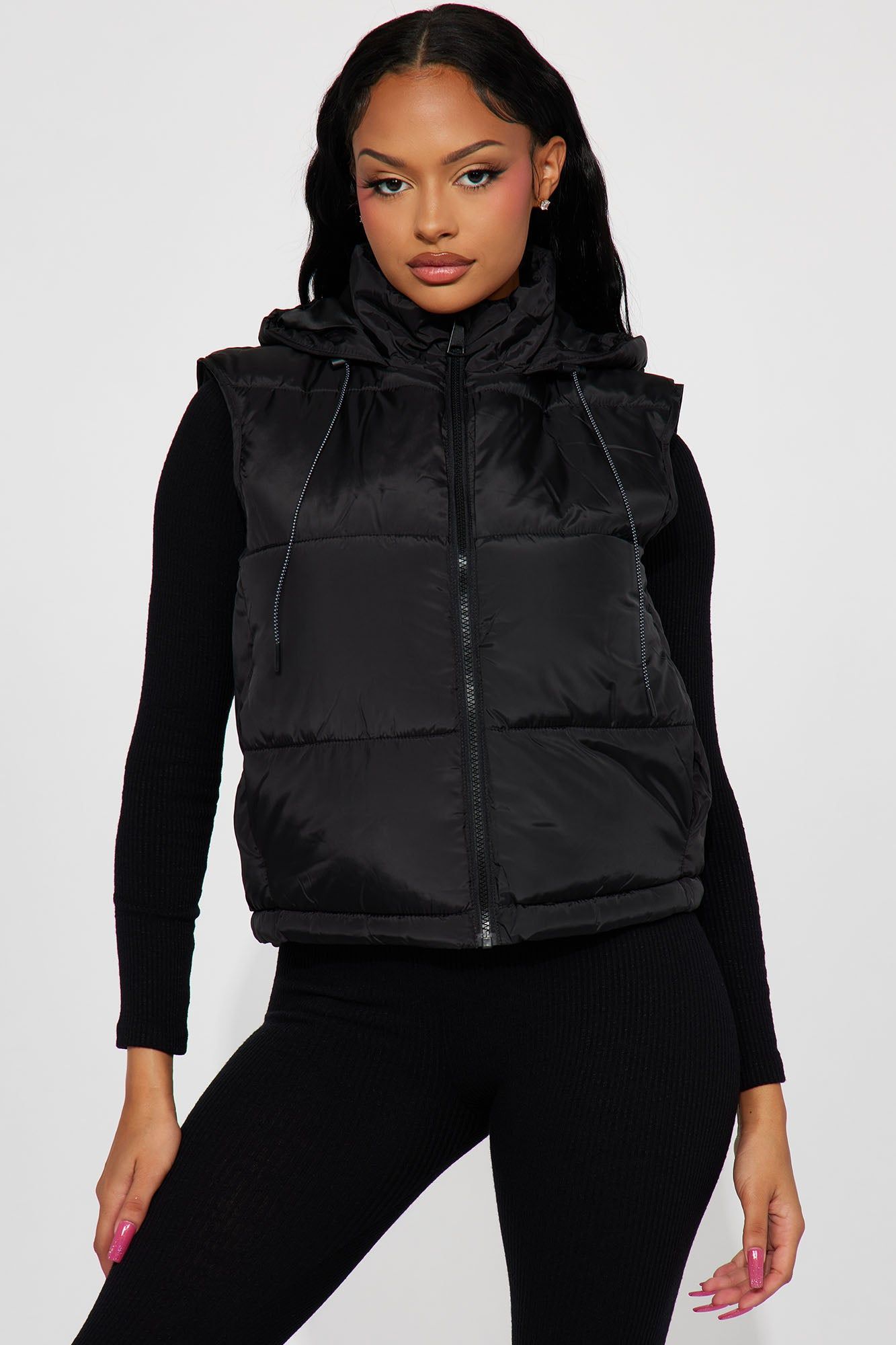 Just Go With It Puffer Vest - Black sold by Fashion Nova