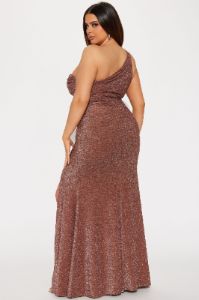 Stella One Shoulder Lurex Maxi Dress - Bronze sold by Fashion Nova