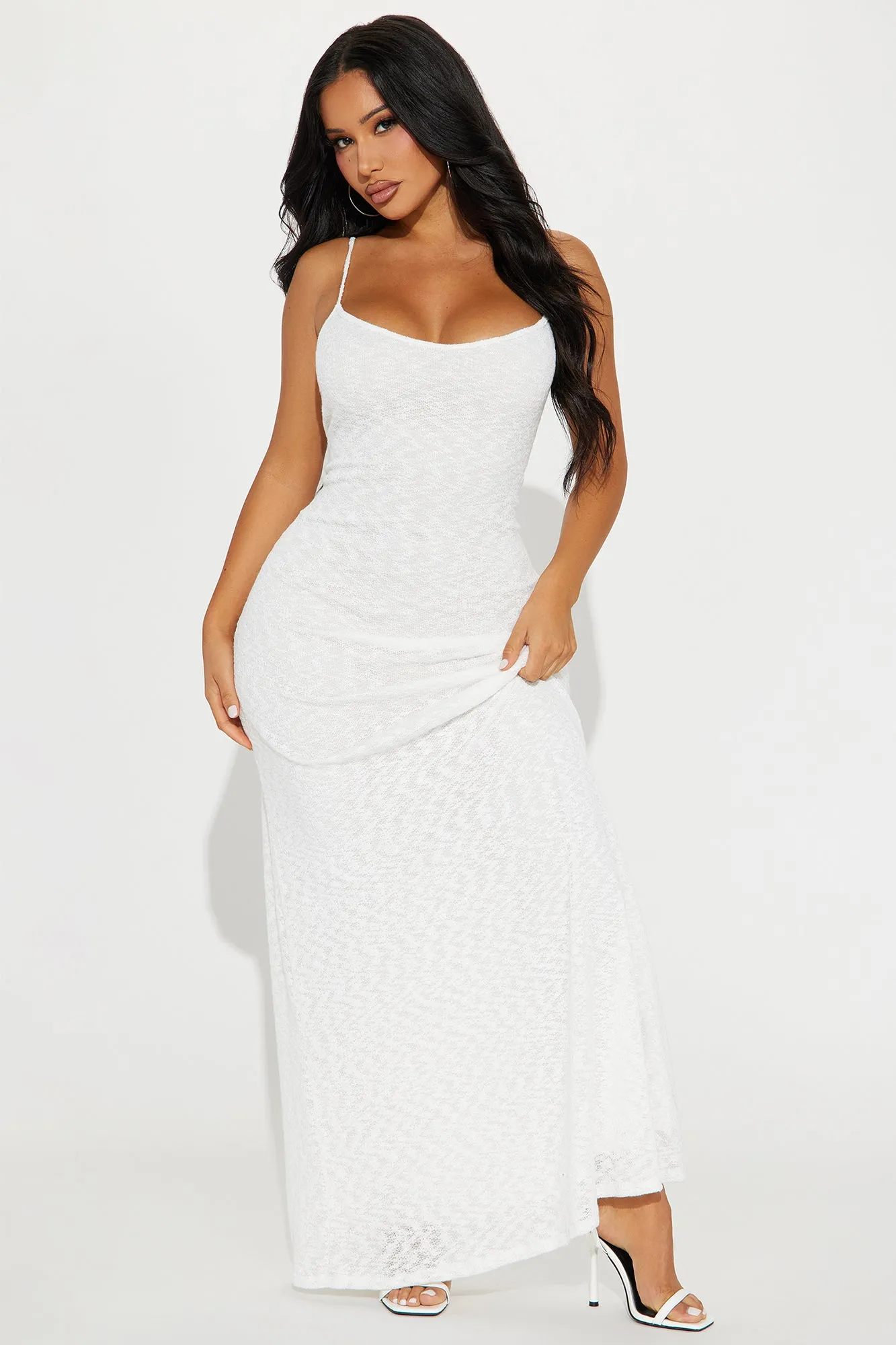 Heather Open Knit Maxi Dress - White sold by Fashion Nova