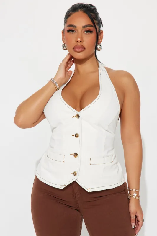 Downtown Days Denim Top - White sold by Fashion Nova