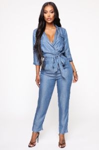 Denise Chambray Jumpsuit - Medium Wash sold by Fashion Nova