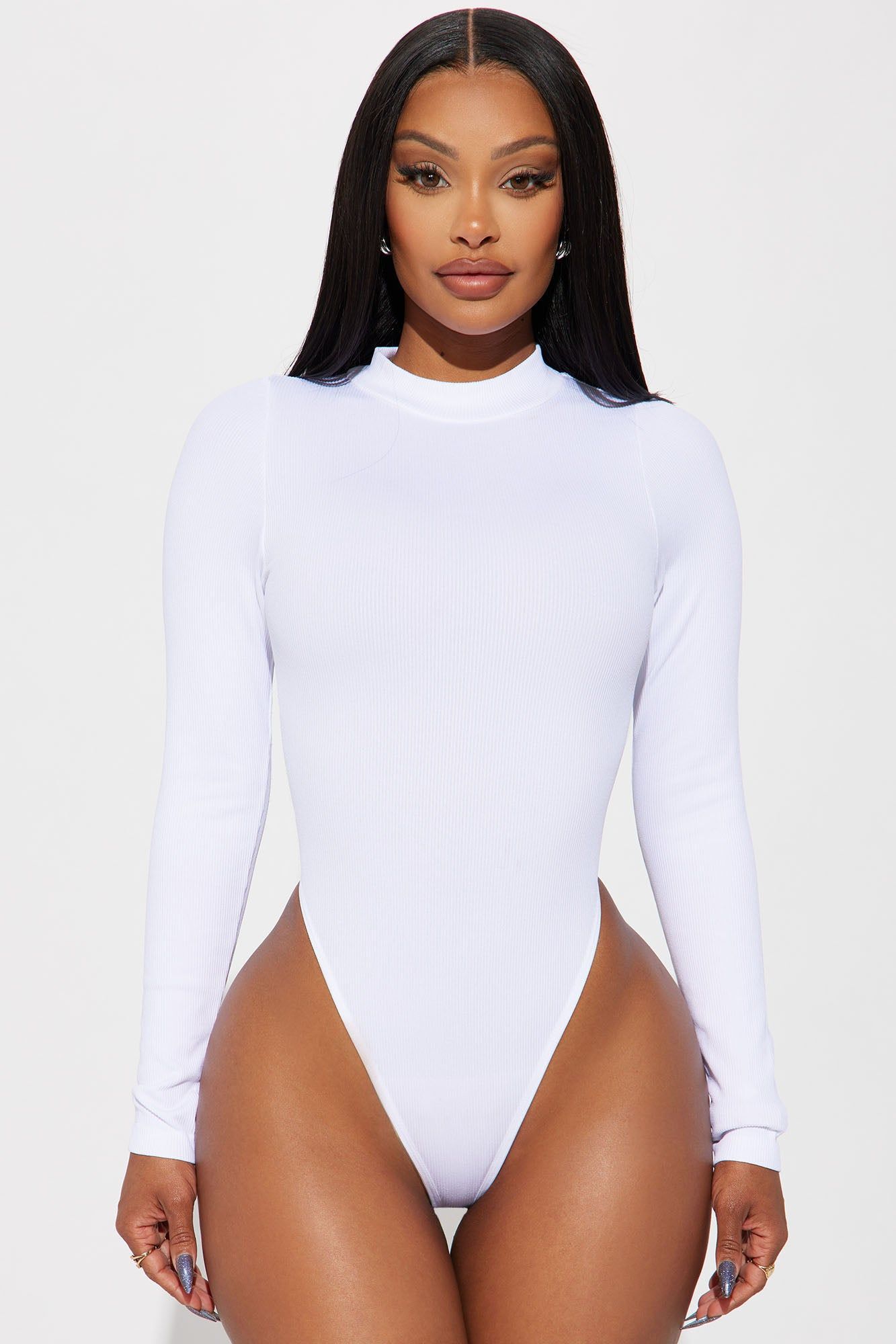 Marena Long Sleeve Bodysuit - White sold by Fashion Nova