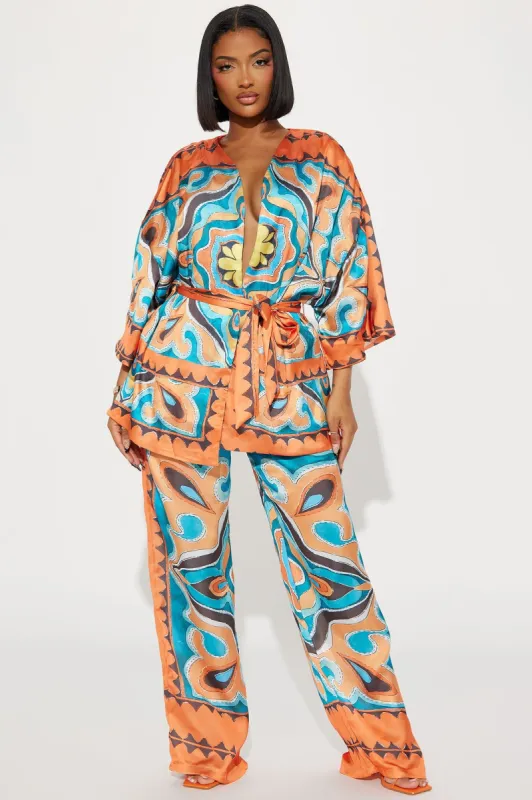 Passion Nights Satin Pant Set - Orange/combo sold by Fashion Nova