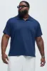Kalel Textured Short Sleeve Polo - Navy sold by Fashion Nova