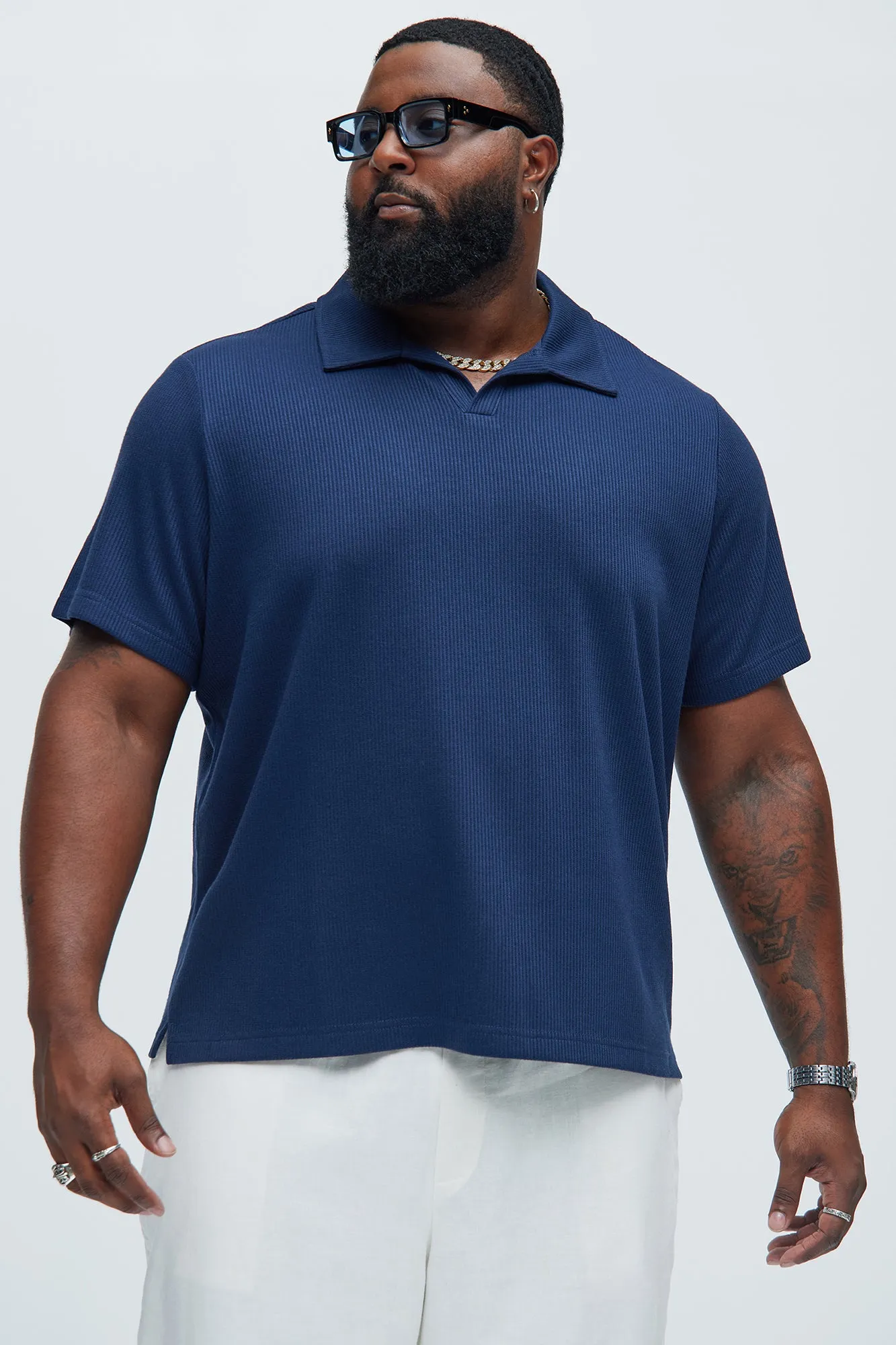 Kalel Textured Short Sleeve Polo - Navy sold by Fashion Nova product image thumbnail 5
