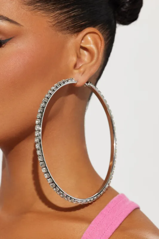 Downtown Club Hoop Earrings - Silver sold by Fashion Nova