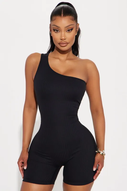 Go Time Active Romper - Black sold by Fashion Nova