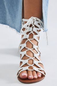 Beat You To It Gladiator Sandals - White sold by Fashion Nova