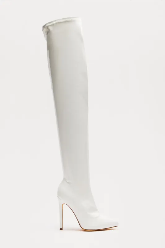 After Dark Over The Knee Boots - White sold by Fashion Nova