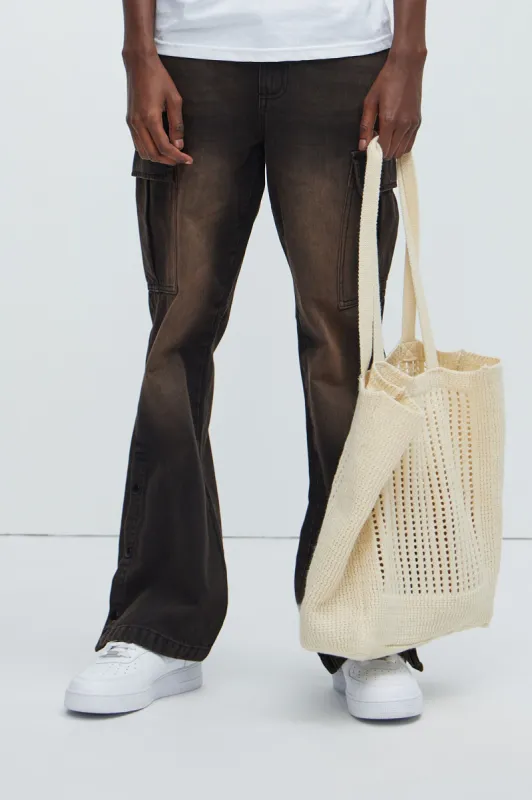 Vito Stacked Skinny Flare Jeans - Brown sold by Fashion Nova