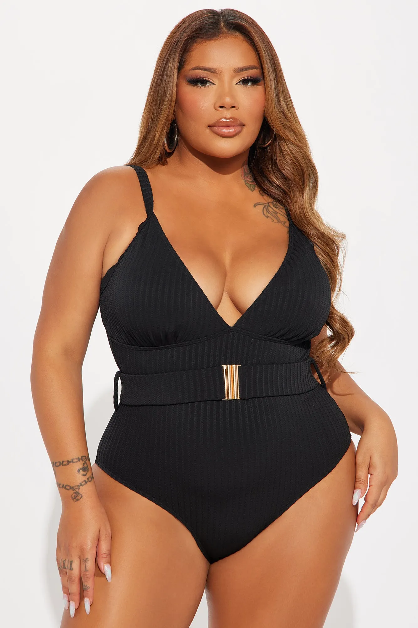 Bela Ribbed Belted 1 Piece Swimsuit - Black sold by Fashion Nova product image thumbnail 3