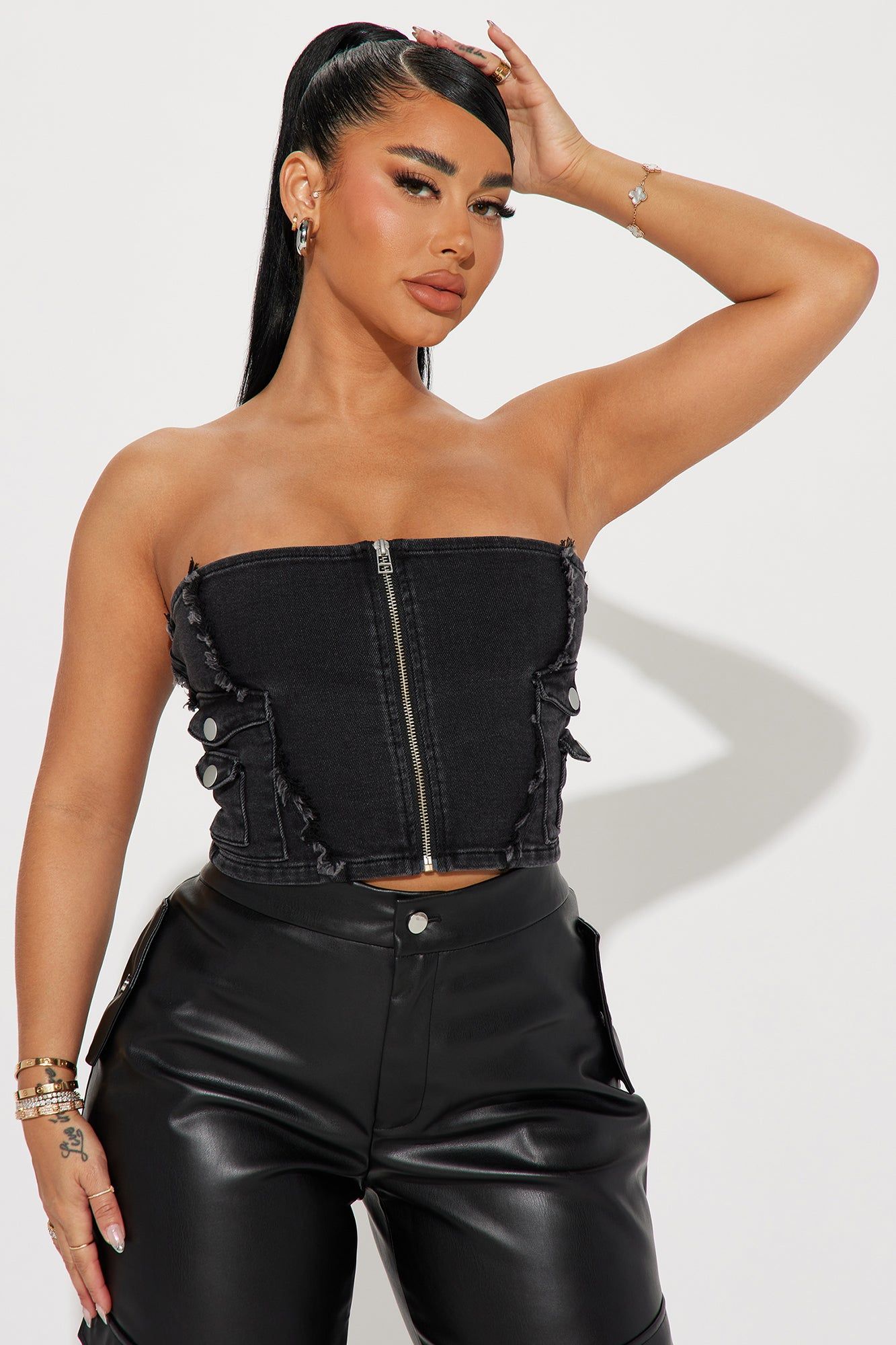 Wishlist Denim Corset Top - Black sold by Fashion Nova