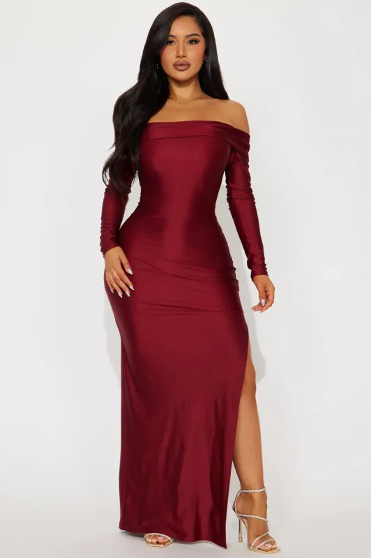 Carolina Off Shoulder Gown - Wine sold by Fashion Nova