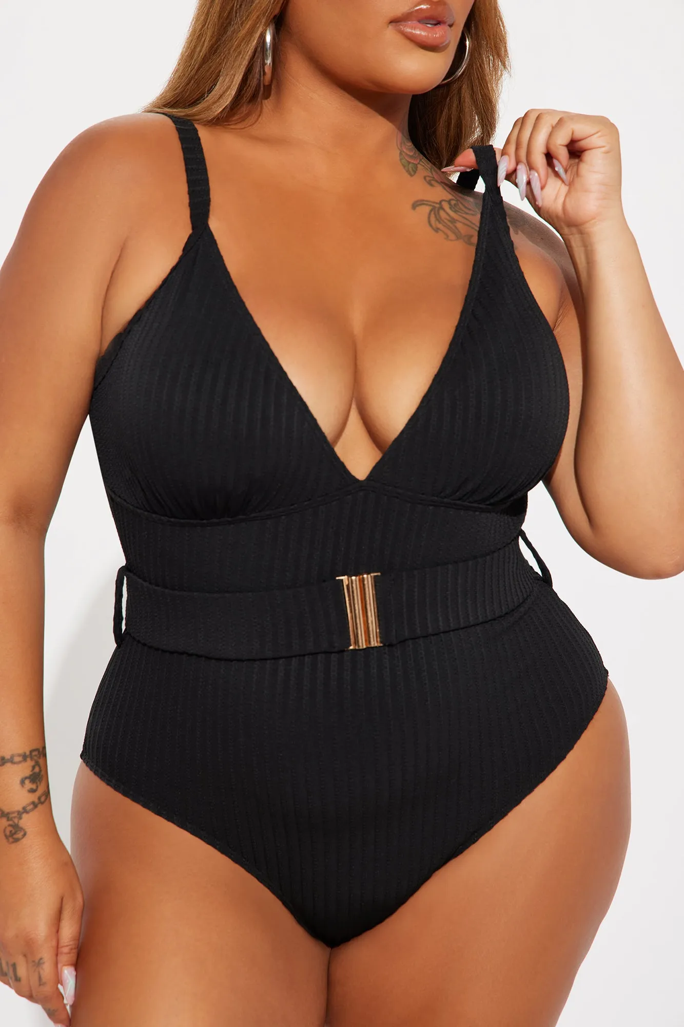 Bela Ribbed Belted 1 Piece Swimsuit - Black sold by Fashion Nova product image thumbnail 4