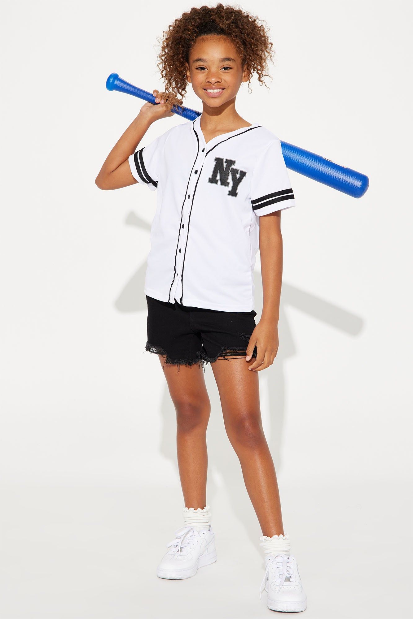 Mini NY Mesh Knit Baseball Jersey Top - White sold by Fashion Nova product image thumbnail 2