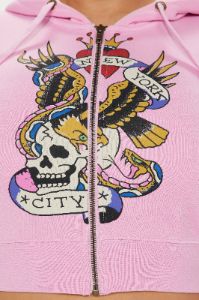Ed Hardy New York Eagle Zip Front Hoodie - Pink sold by Fashion Nova