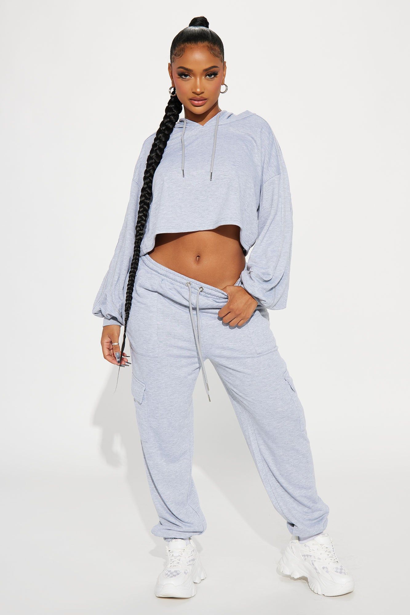 Out And About Cargo Jogger Set - Heather Grey sold by Fashion Nova