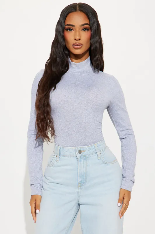 Sabrina Mock Neck Long Sleeve Top - Heather Grey sold by Fashion Nova