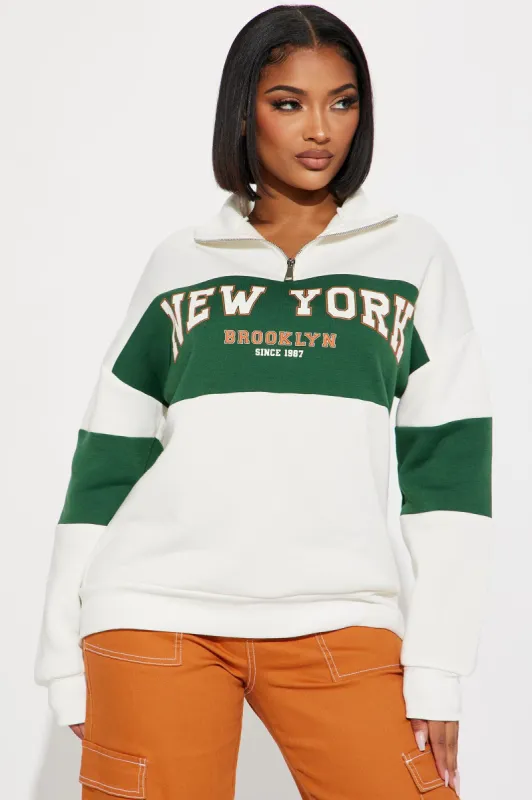 New York Fleece Half Zip Lounge Pull Over - Cream/combo sold by Fashion Nova