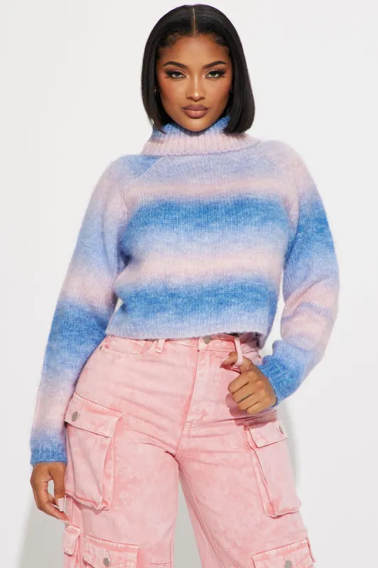 Cozy Feelin' Turtleneck Sweater - Blue/combo sold by Fashion Nova