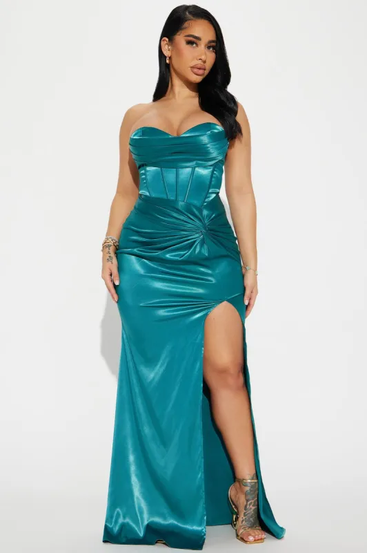 Adore You Satin Gown - Teal sold by Fashion Nova