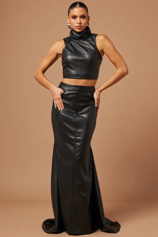 Presley Faux Leather Mermaid Maxi Skirt - Black sold by Fashion Nova