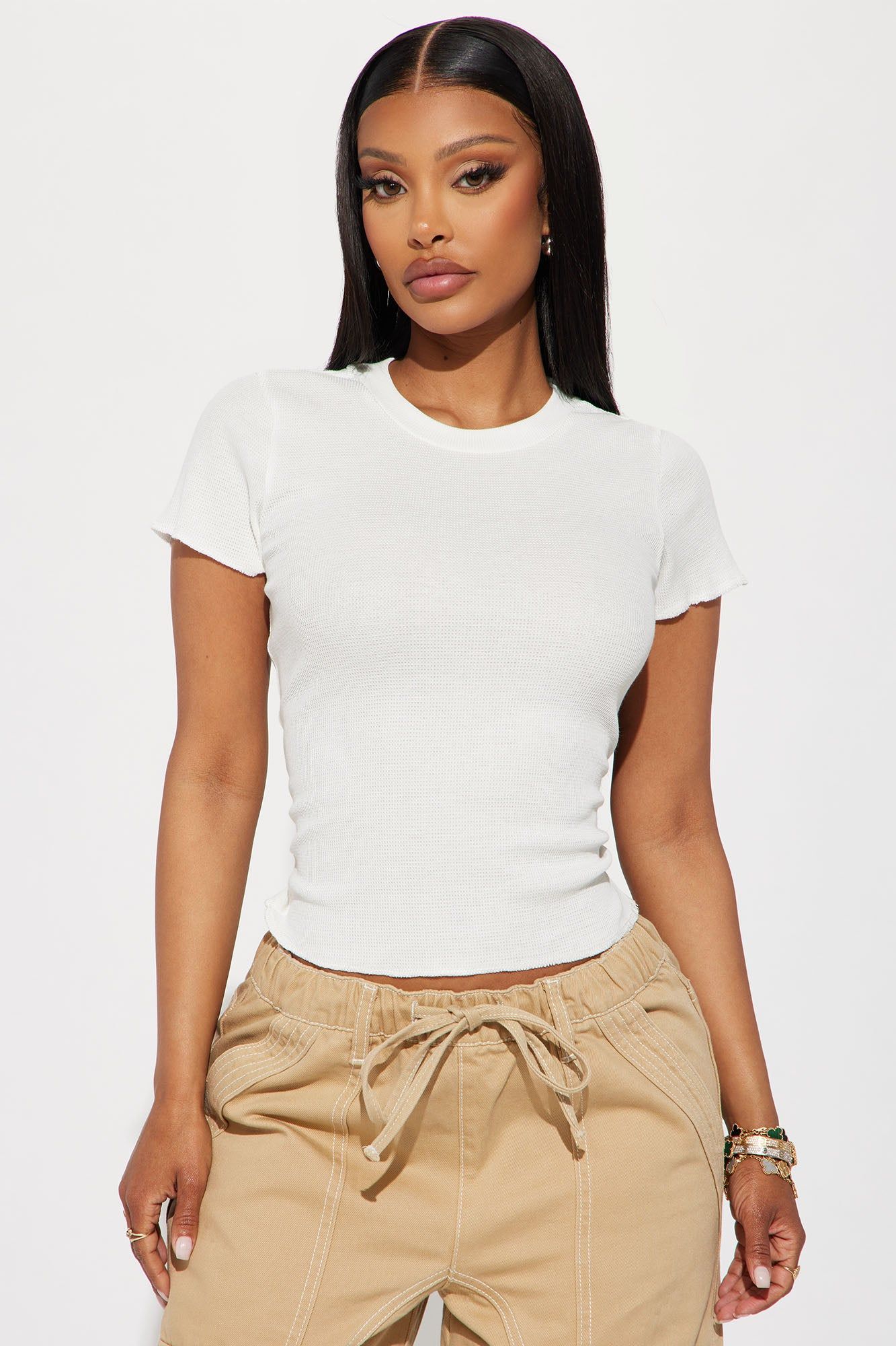On The Go Ribbed Thermal Tee - Off White sold by Fashion Nova