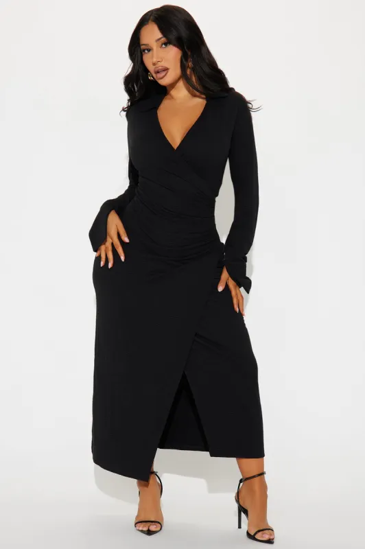 Desk To Dinner Midi Dress - Black sold by Fashion Nova