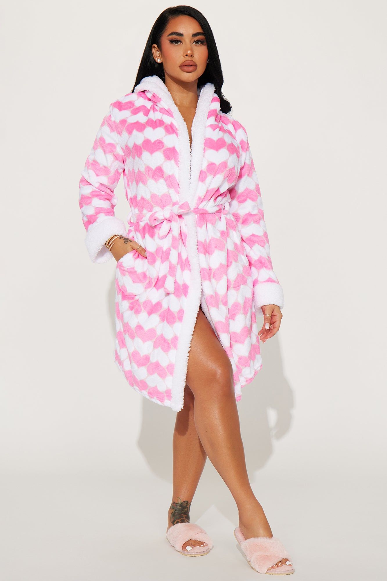 Cozy Love Plush PJ Robe - Pink/combo sold by Fashion Nova