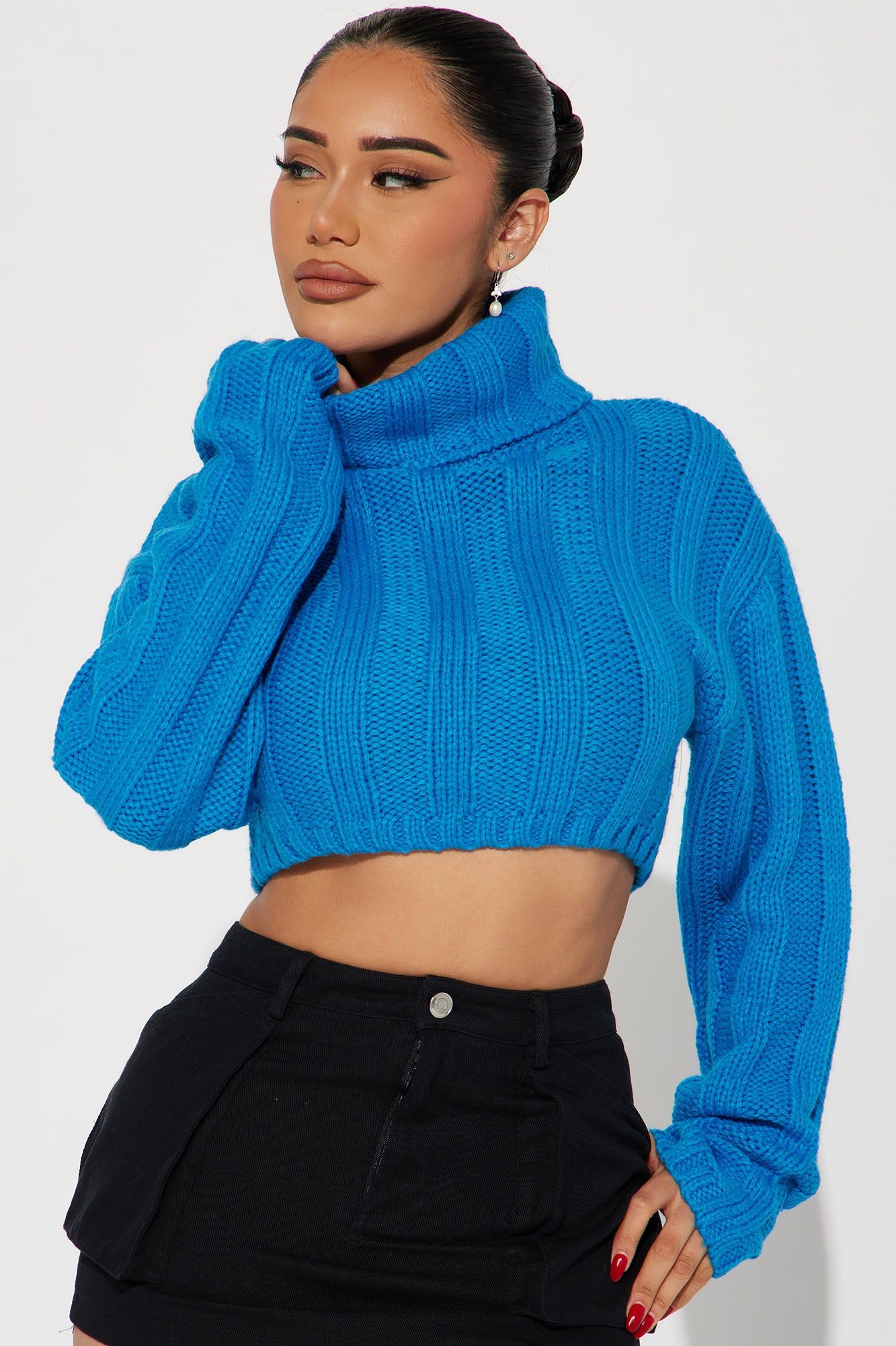 Catching Attention Turtleneck Sweater - Blue sold by Fashion Nova