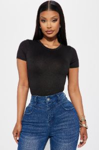 Kellie Crew Neck Bodysuit - Black sold by Fashion Nova